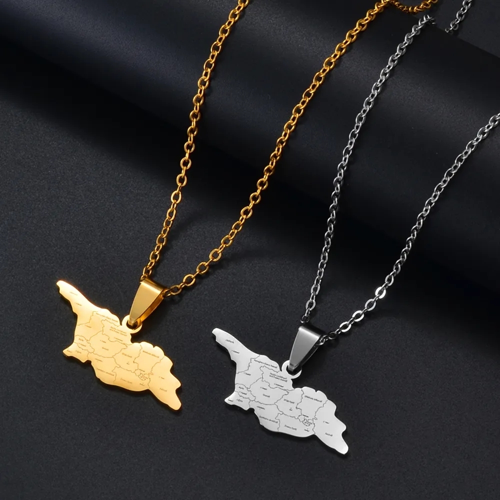 Manufacturer Stainless Steel Georgia Map Chain Necklace 18K Gold Plated Georgia City Map Pendant Necklace