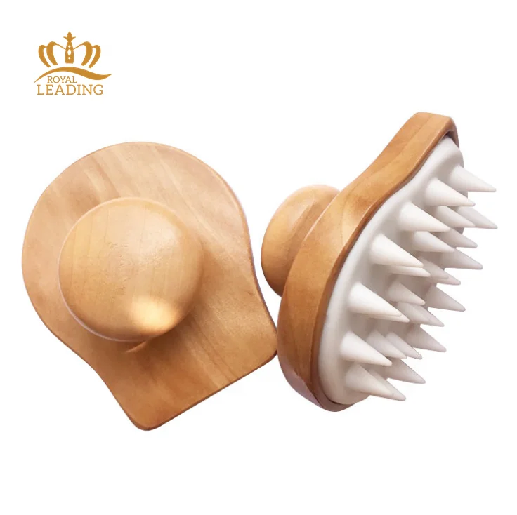 

Wholesale Wooden Handle With Soft Silicone Scalp Massager Shampoo Hair Brush, Natural / customized