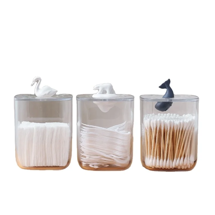 

C193 Clear Cotton Swab Box Acrylic Cotton Pad Storage Holder Boxes Transparent Creative Animal Storage Box Case Makeup Organizer