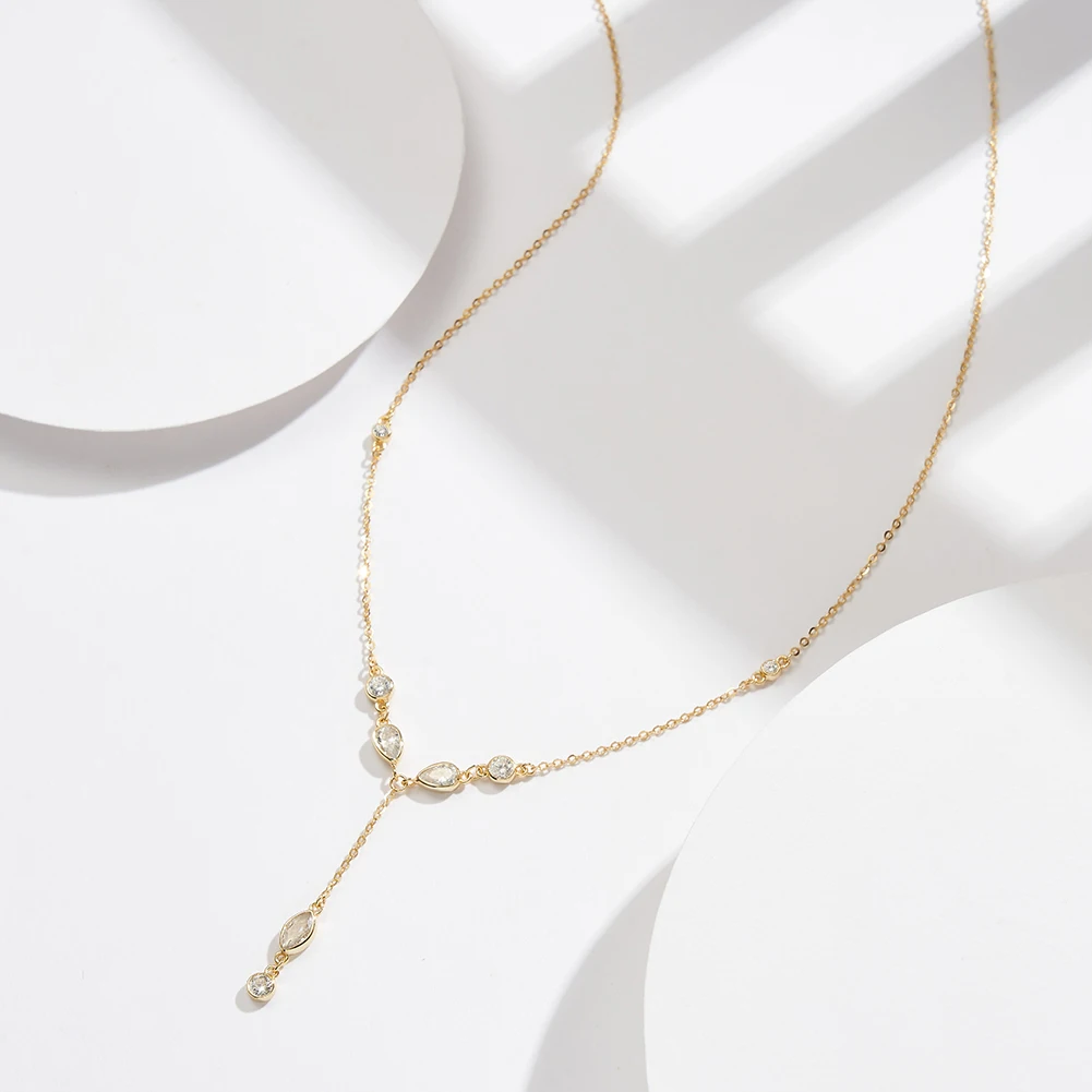 BQN18 RINNTIN Trendy 925 Sterling Silver Lariat Y Shaped 5A Clear Cubic Zirconia CZ Necklaces Fine Jewelry for Women Girls Gift