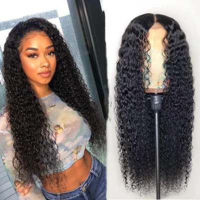 

Synthetic 70cm Europe and American hot sale African black mid-point small curly female long hair wigs