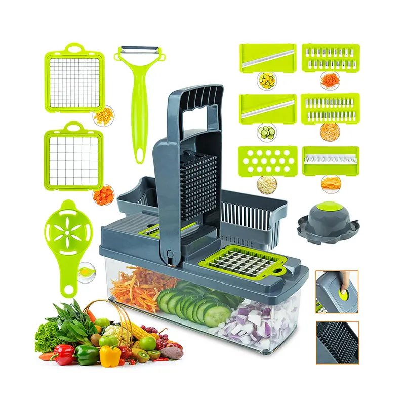 

Amazon Top sell Kitchen 14In 1 fruit vegetable tools manual mandoline slicer onion dicer Potato veggie chopper vegetable Cutter