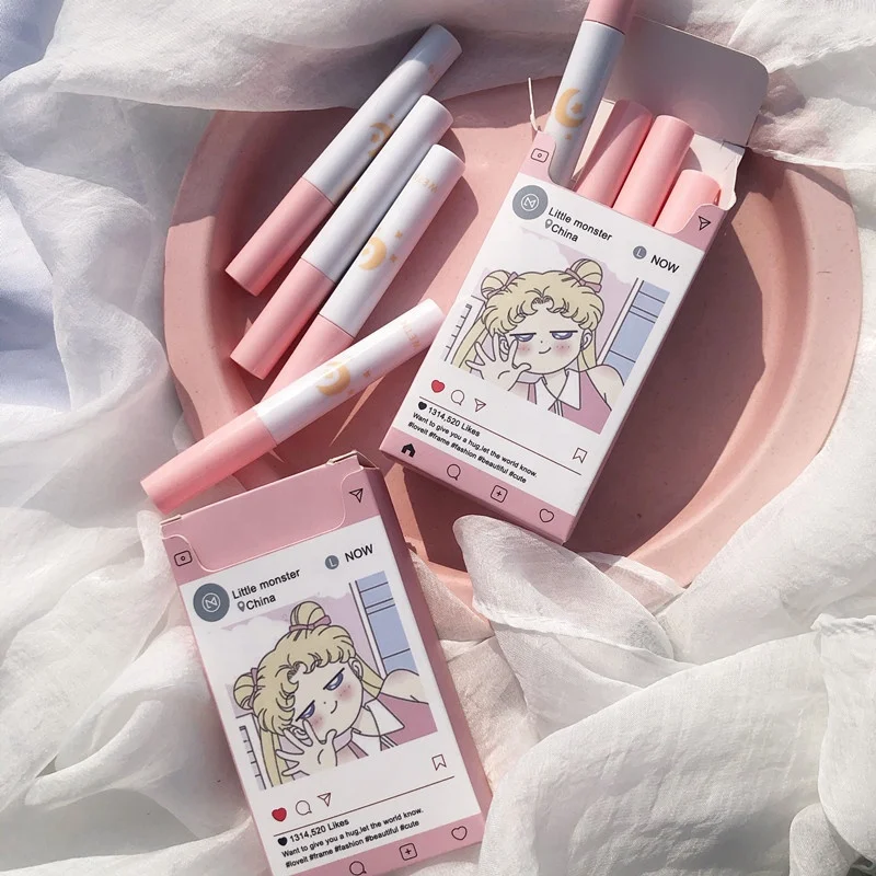 

8pcs Anime Light Velvet Matte Lipstick Smoke Tube for Student Makeup Lip-Gloss Girl Long Lasting Lip Glaze Cute Lipstick Set, As picture shown