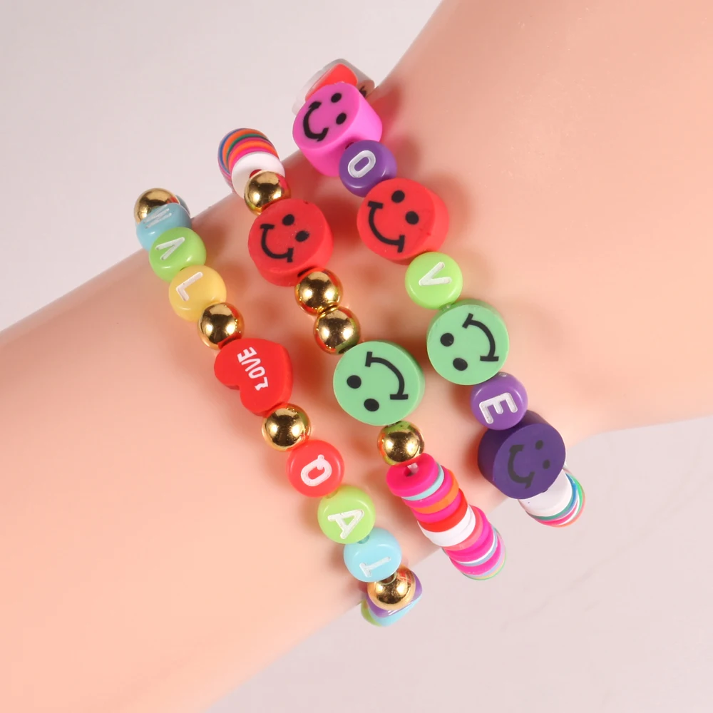 

New Design Smiley Face Bracelet Set for Women Men Colorful Letter LOVE Accessories for Couple Gifts Clay Bracelets Unisex, Colurful(mix colors)