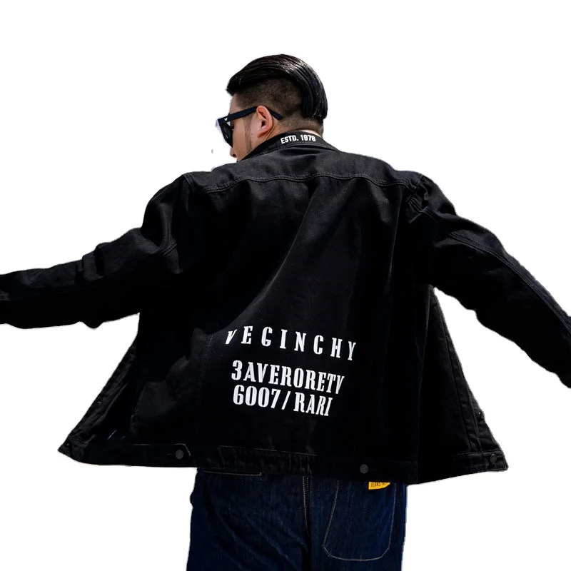 

New printed denim loose plus size men's fashion tops coat gym jacket for men stylish