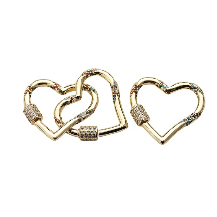 

Wholesale Women Fashion KC Gold Plated Zircon Copper CZ Lovely Heart Carabiner Jewelry Accessory for Bracelet Necklace Making