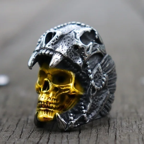 

Factory Stock Vintage Jaguar Warrior Skull Ring For Man Sliver Vintage Street Unique Skull anel Punk Rock Jewelry
