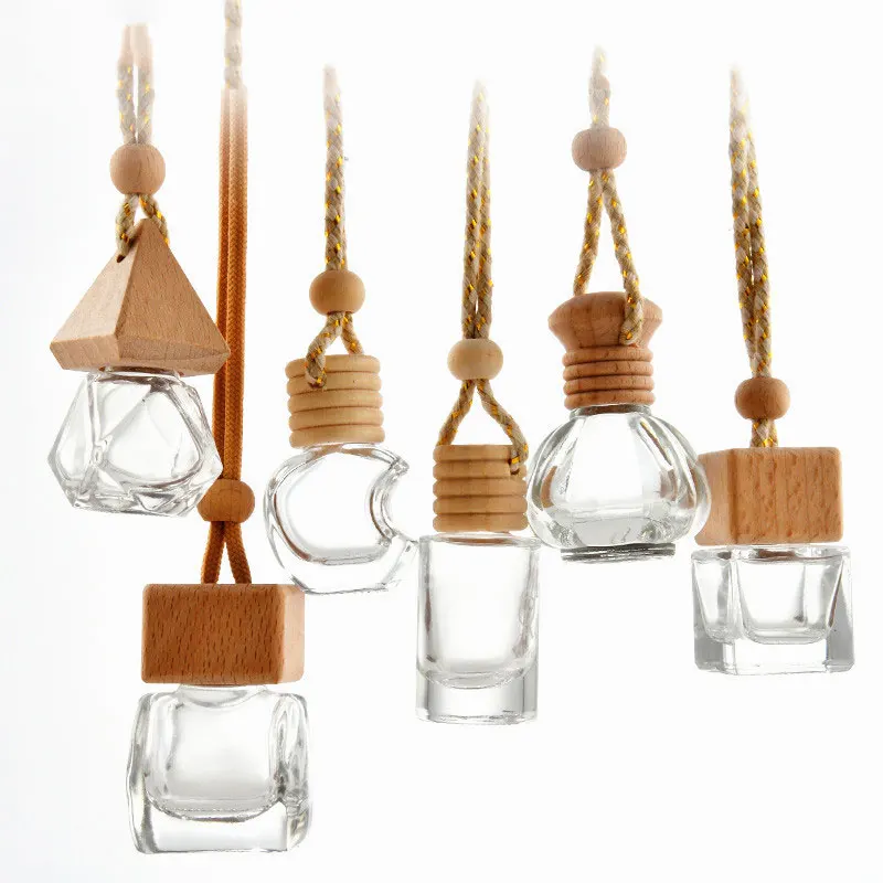 

Hanging Diffuser Bottle Empty Car Air Freshener Perfume Glass Bottle With Wooden lids