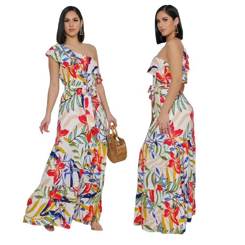 

Women's Floral Ruffle Off Shoulder Party Sexy Maxi Dress Women Summer Dress, As show