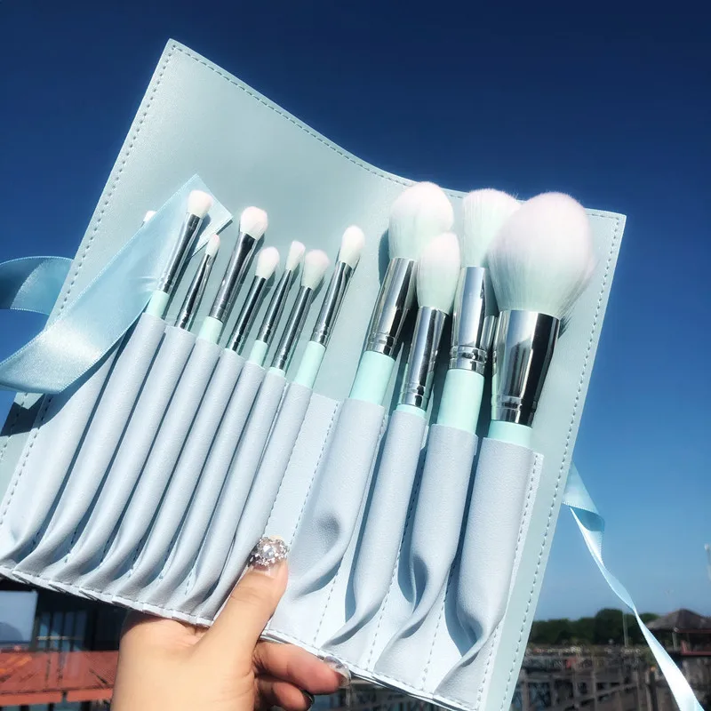 

Women Beauty Products Face Makeup Tools 12 Pcs Sky Blue Makeup Brush Set Custom Makeup Brushes Private Label