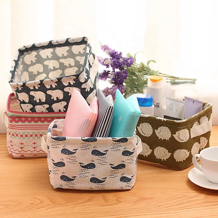 

Wholesale eco waterproof linen jute canvas toy basket handle foldable closet canasta de almacenamiento kitchen storage basket, As picture
