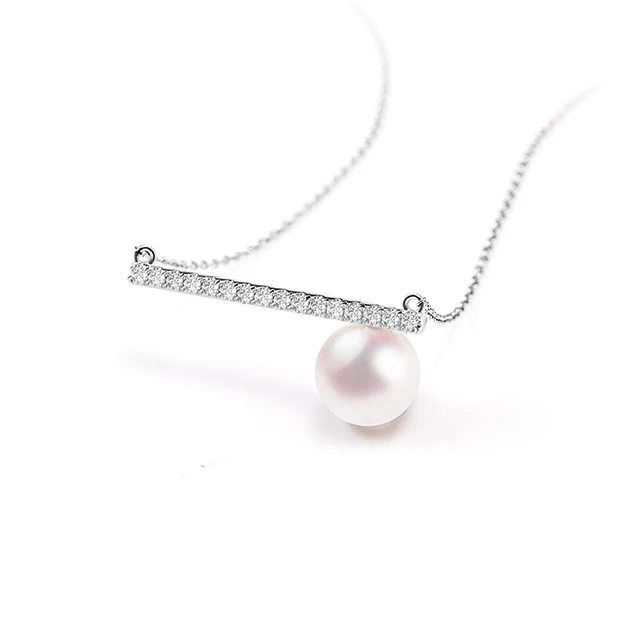 

Women's 18K White Gold Diamond Pave Bar and 7.5-8mm Natural Akoya Pearl Pendant Necklace Free Shipping