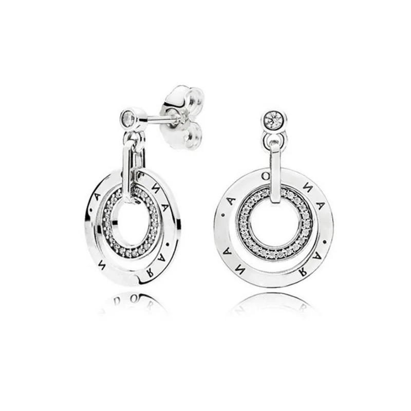 

High Quality 925 Sterling Silver Logo Circle Engraved Hoop Letter Earrings For Pandora Jewelry