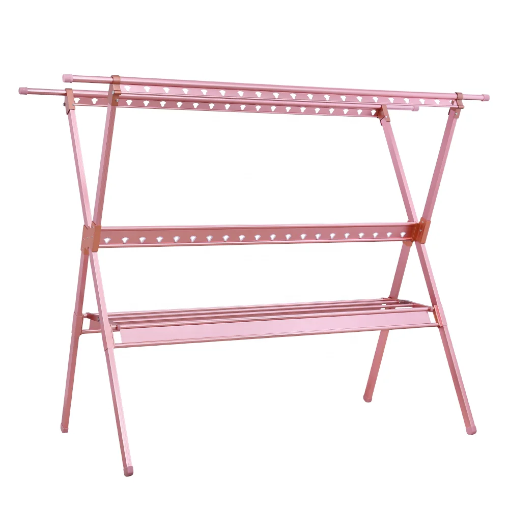
Multifunction aluminum Folding Premium Quality Laundry Drying Racks Rose Gold Clothes Rack 