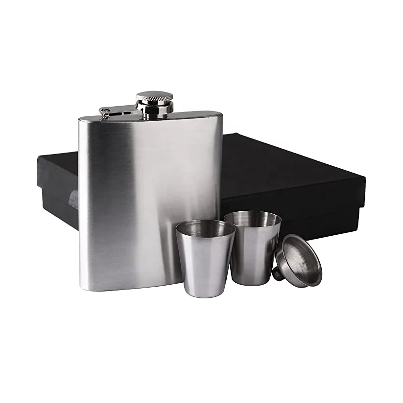 

7oz stainless steel hip flask gift set with shot glasses and funnel, Sliver