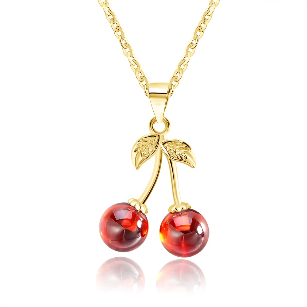 

RINNTIN SN03 Costume Jewelry Cherry Shape 925 Sterling Silver Red Garnet Pendant Necklaces for Women