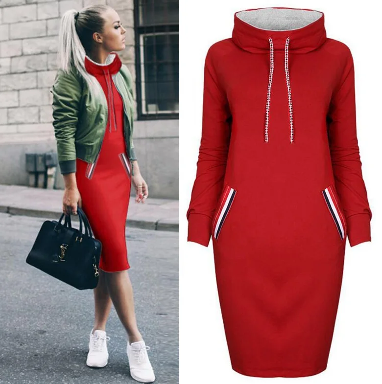 

Autumn And Winter Women'S Four-Color Mid-Length Long-Sleeved High-Necked Sweater Pencil Dresses, Shown