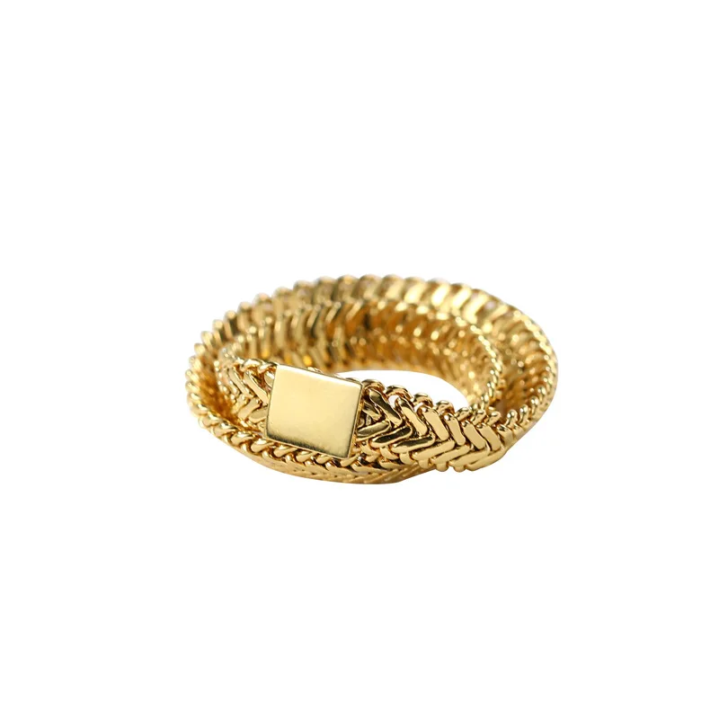 

Snake Bone Chain Weave Gold Ring Double Layered Cross Geometric Rings for Women Vintage Minimalist Ring Ins Fashion, As pic shown