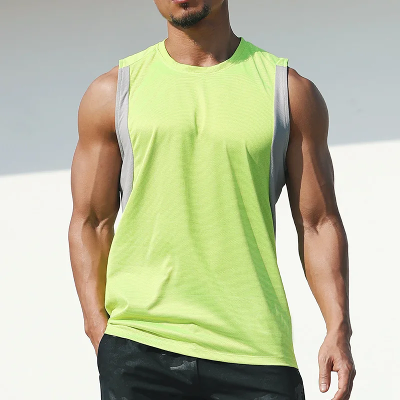 

Quick-drying Men Fitness Gym Sports Tank Top Running Basketball Training Loose Sleeveless Marathon Vest Deep Cut Muscle Tee, As picture