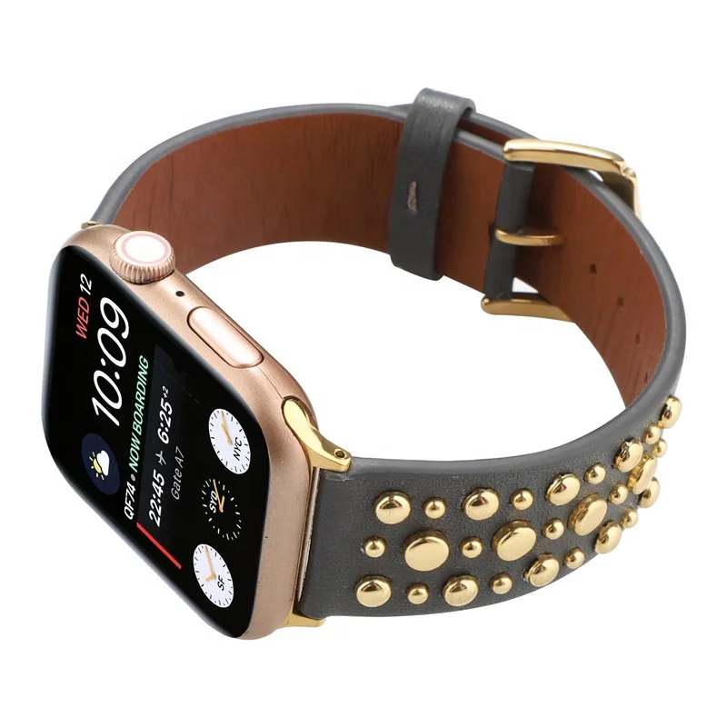 

Hot sale pattern featured products black band factory leather watch band 44mm 42mm 40mm 38mm for apple watch series 5