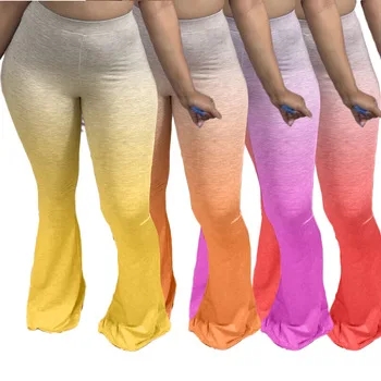

New autumn plus size pants woman high Waist stacked pants tie dye flare leg pants