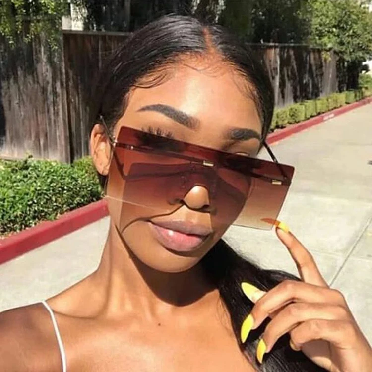

Fashion Sunglasses Newest 2021 Oversized Rimless Rectangle Sun Glasses Square One Lens Eyewear