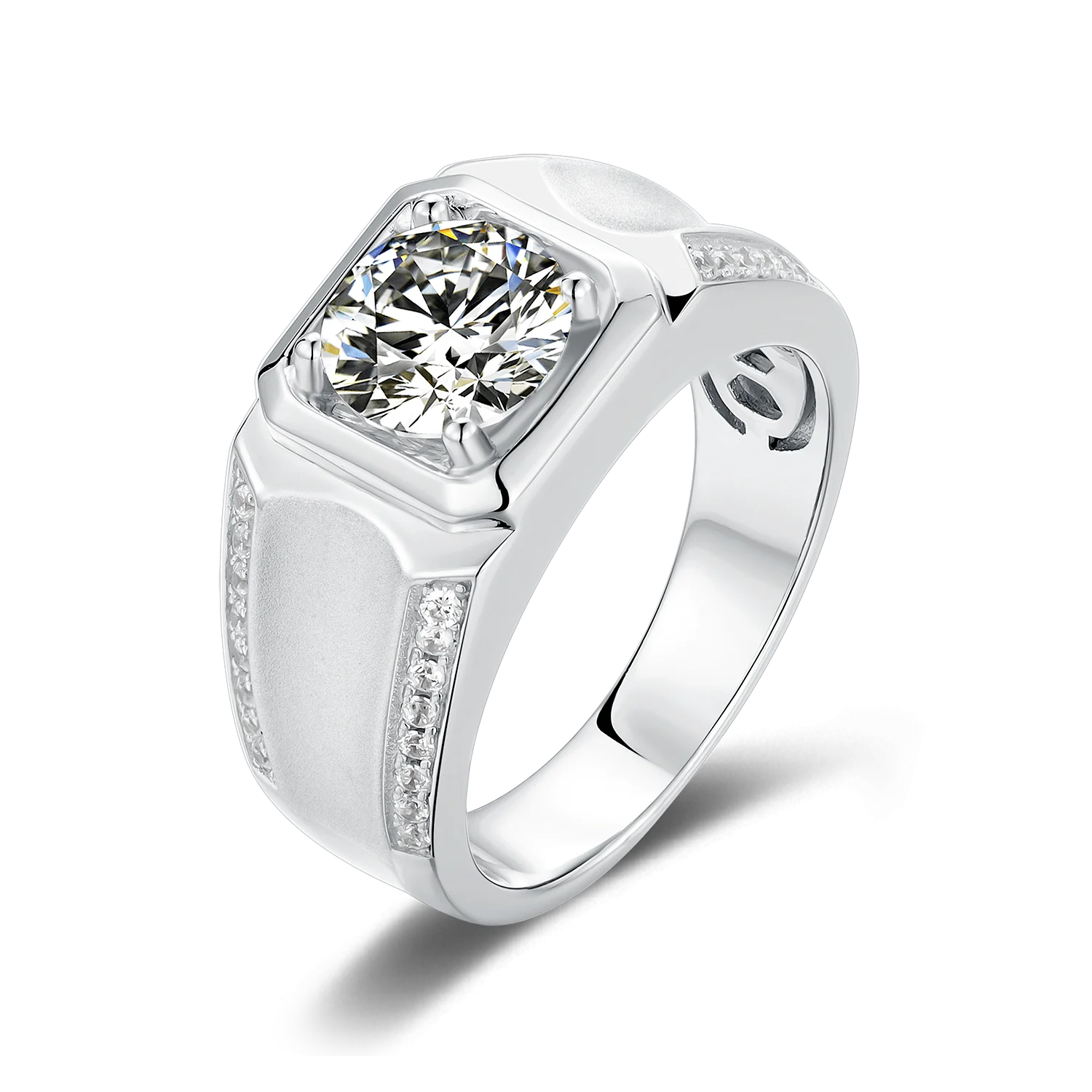 

2ct 8mm Moissanite Main Stone Silver Men's Rings