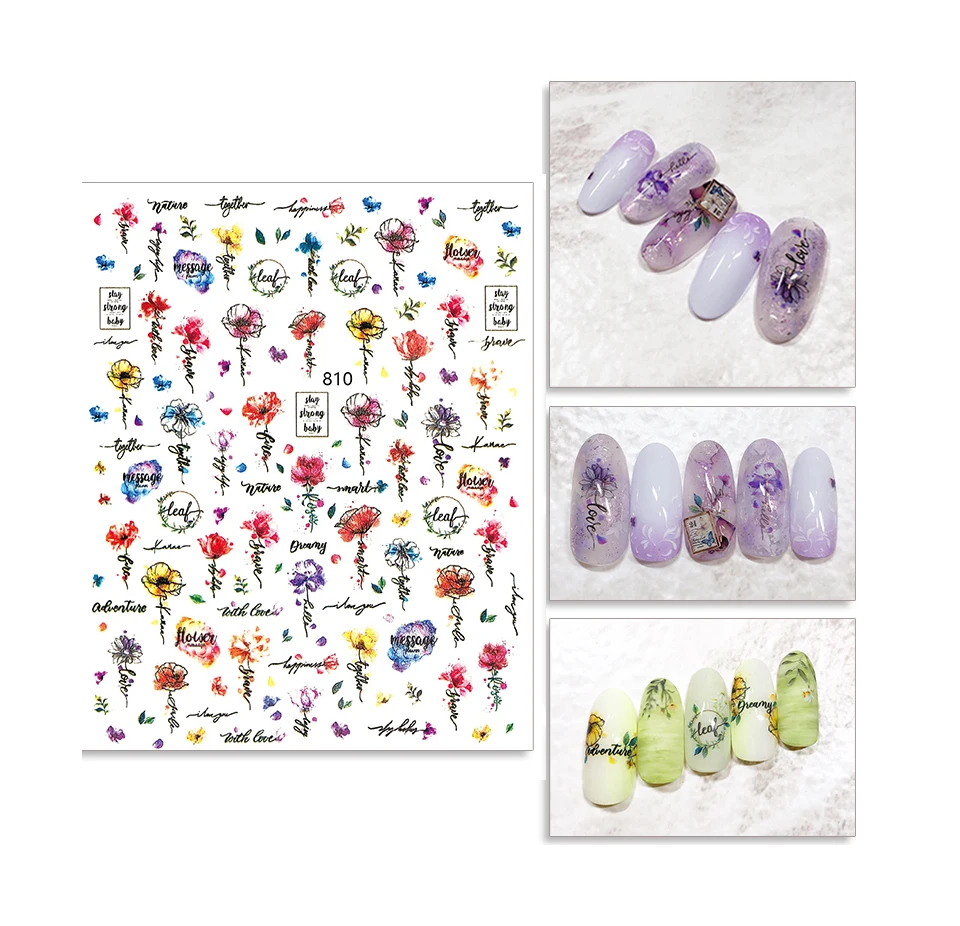 

Manicure Tips Decor Butterfly, Flowers, Feathers Colorful Transfer Watermark Nail Stickers for Nails Design