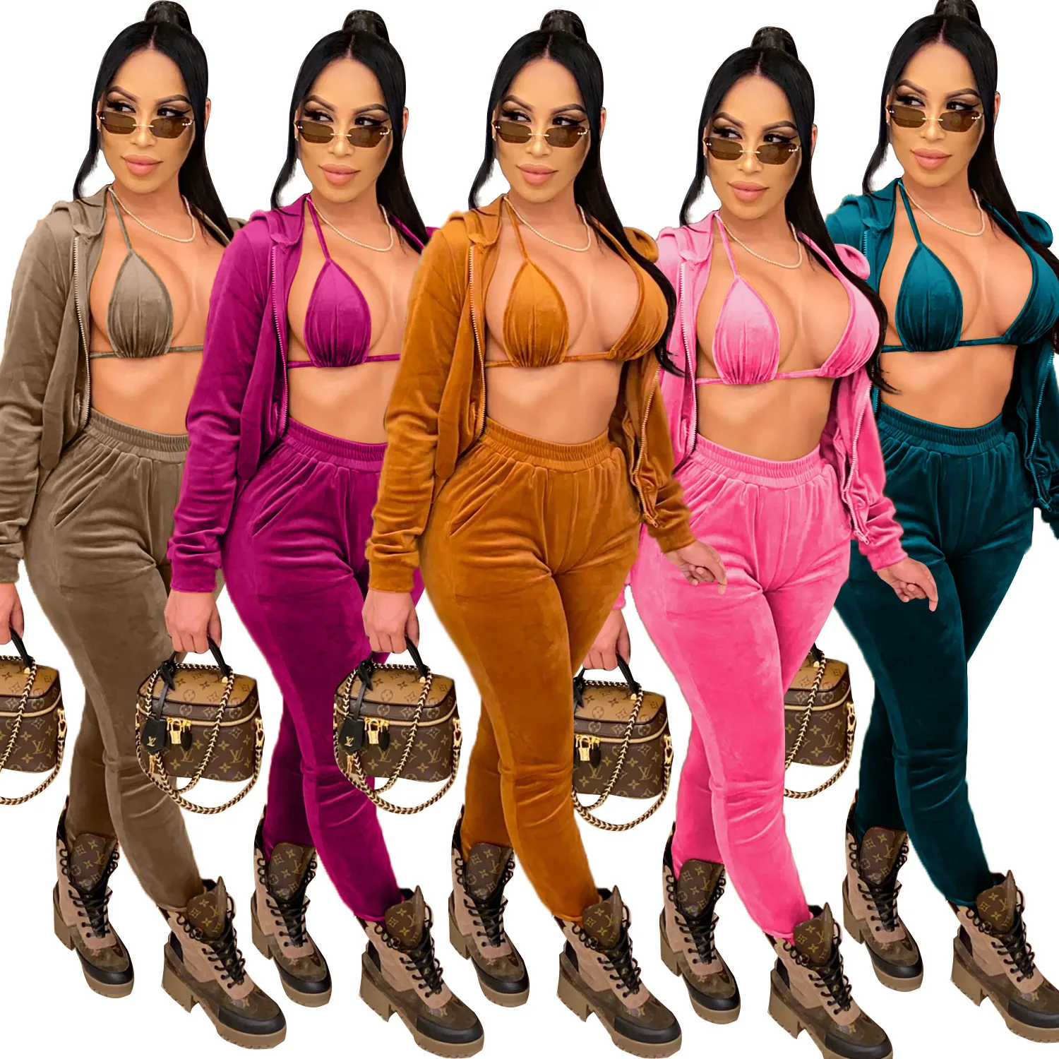 

New Arrivals Women Joggers Suits Set Velvet 3 Piece Set Women Sportswear Women Clothing