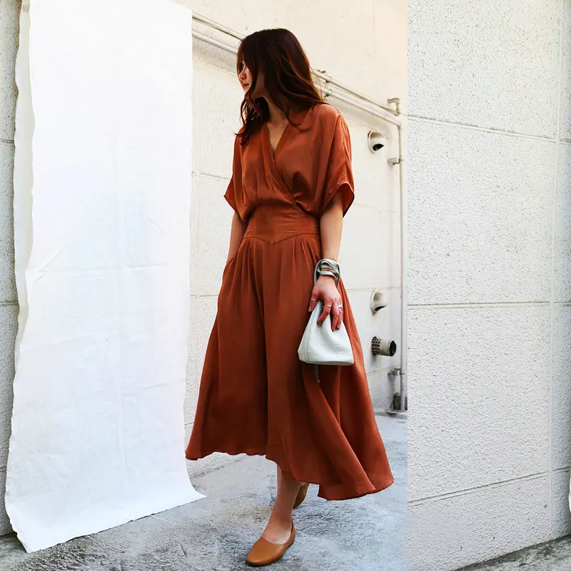 

2021 Korean Clothes Summer Dresses High Waist Solid Color Loose Long Maxi Dress For Women, Khaki/black/green