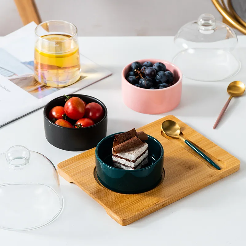 

Exquisite dessert dinner tableware set luxury tableware with glass lid