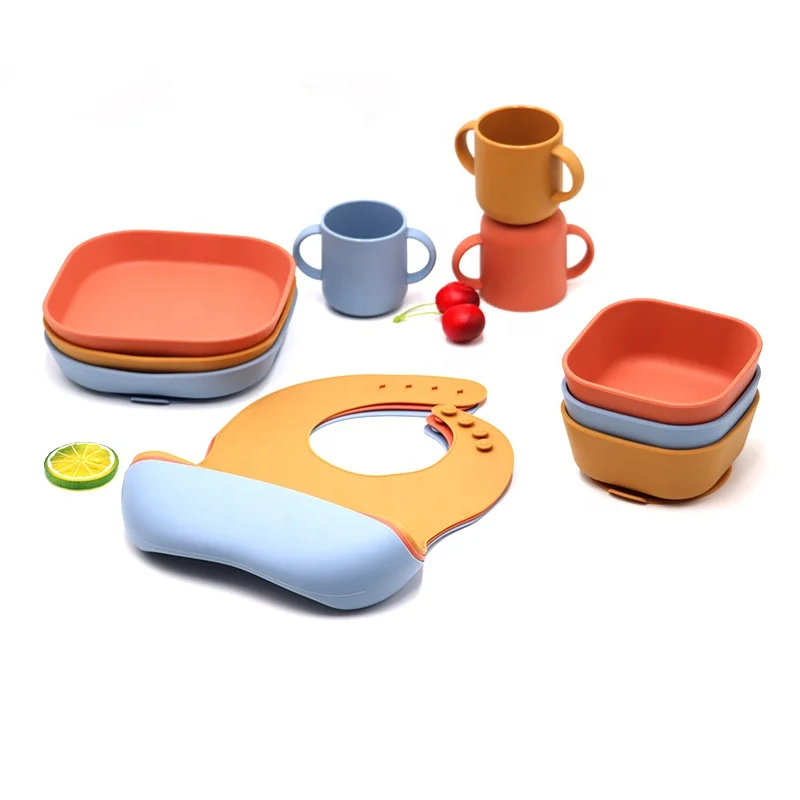 

Custom eco friendly biodegradable baby silicone suction plates and bowl kids tableware feeding supplies for toddlers set