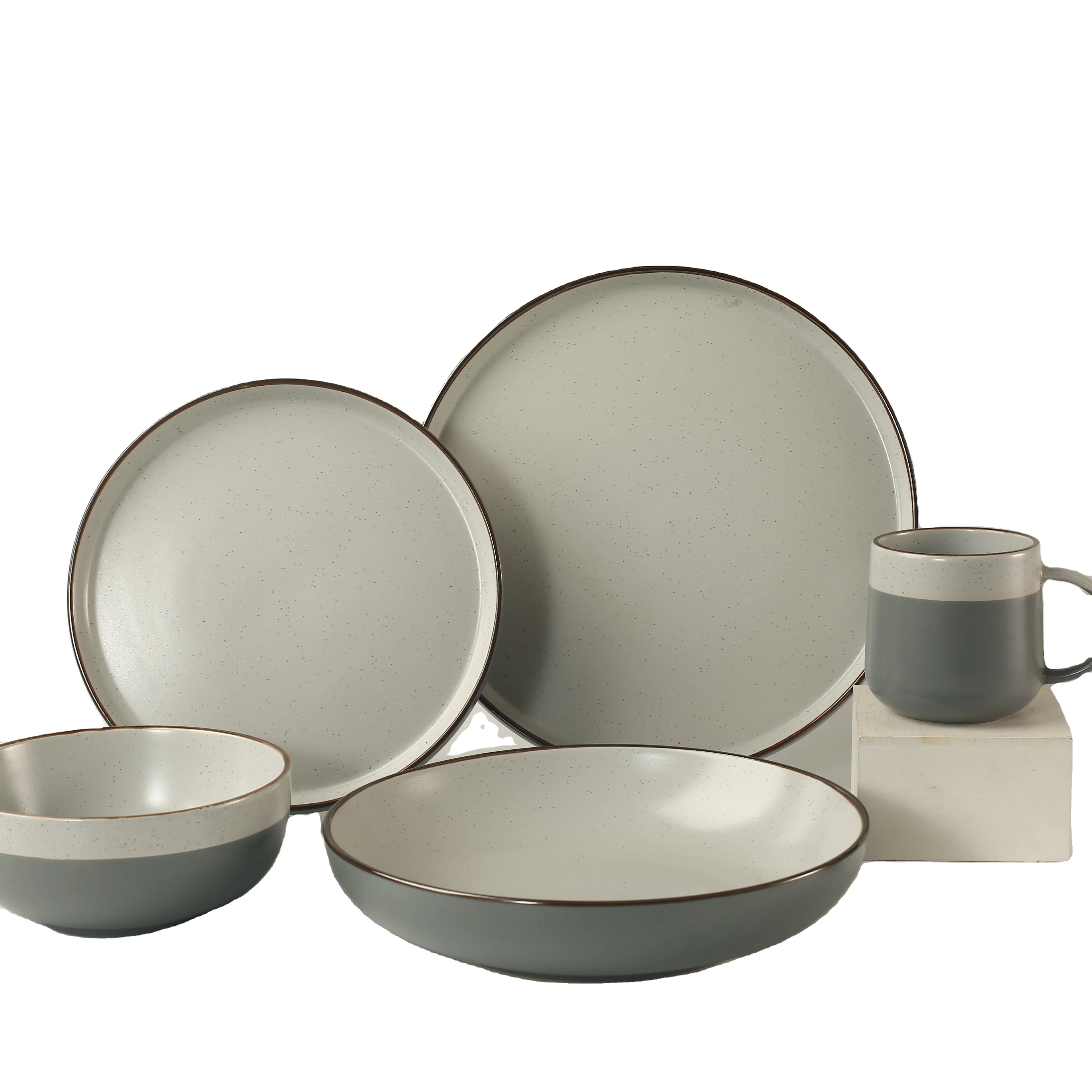 

hot sale wholesale household cheap Europe style grey ceramic dinnerware sets stock sesame spot glaze ceramic tableware set, Grey,yellow