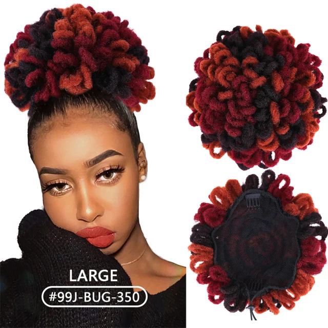 

Drawstring Afro puff hair bun Clip In faux dread locs Chignon Hair Bun Extension, #1,#2,#4,,#1b/27,#27/613