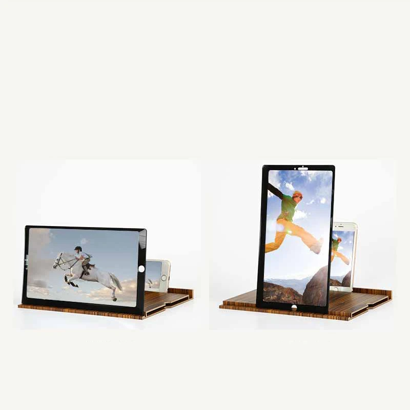 

Custom 3d Hd Screen Magnifier 12 Inch Wooden Horizontal Vertical Pull Out Mobile Phone Video Amplifier, Gold grain, coffee wood, black, white