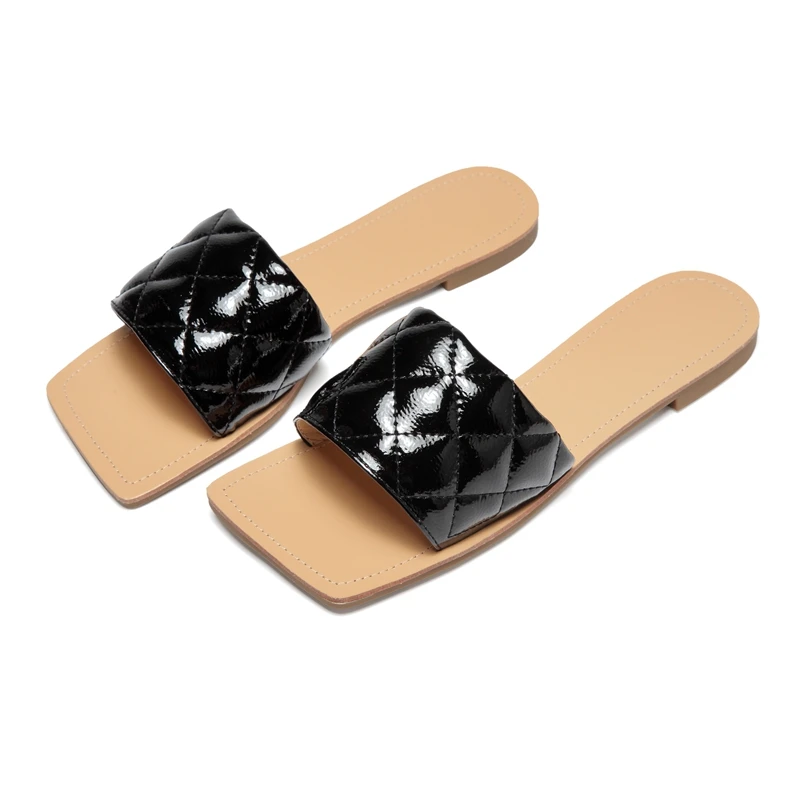 

2021 New Design Fashion Flat Slippers Outdoor PU Leather Rubber Wholesale Soft Durable Women Flats Classic Women Flat Shoes