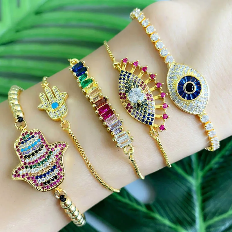 

2021 European and American popular Rainbow Bracelet Jewelry adjustable Crystal zircon bracelets women Charm Bracelets, As pictures