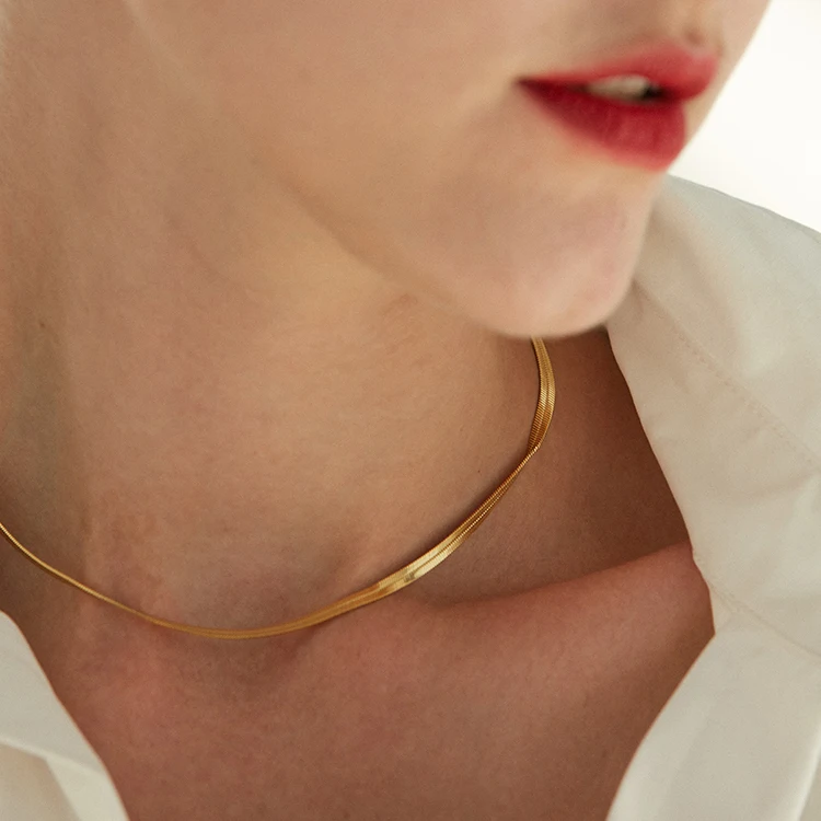 

New Jwelleries Gold Chain Gold Plated Flat Snake Bone Choker Necklace