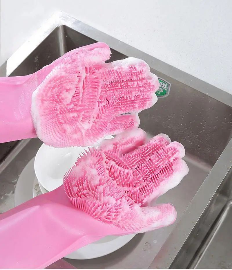 

Hot Sale! Silicone Reusable Waterproof Latex Gloves Household Rubber Scrubbing Gloves Magic Dishwashing Gloves