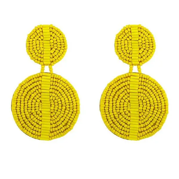 

2021 Fashion African Boho Handmade Round Circle Hypoallergenic Rice Beaded Tribal Statement Drop Earrings Jewelry For Women, Color