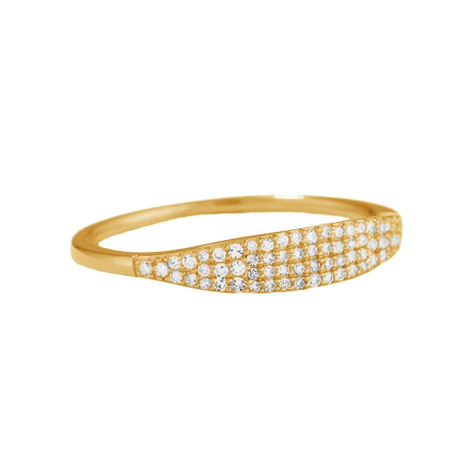 

wholesale fashion women ring 925 sterling silver luxury jewelry 18k gold vermeil pave diamond slim signet ring