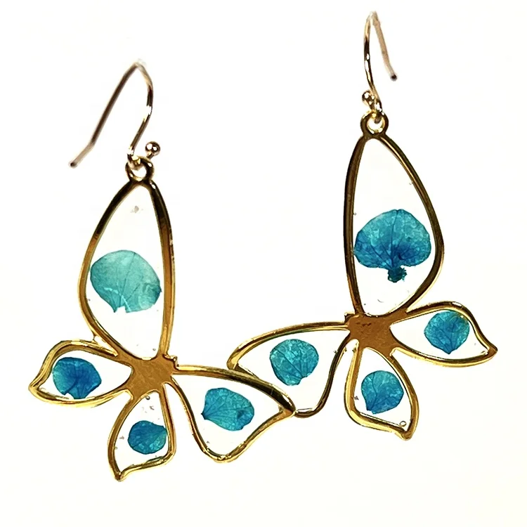 

Ivy 2022 epoxy earring Jewelry Gold Butterfly Ear Dangler for Women Dried Flower Resin Jewelry Earrings