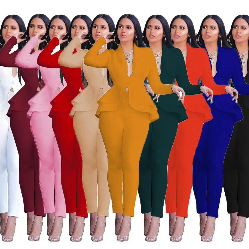 

Cheapest Shipping Quality Designer Two Pieces Peplum Style Pant Sets Women Suits Office Ladies Blazer Suits For Women, Black /beige cheap women pant suit