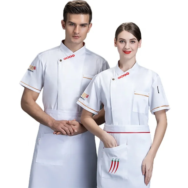 

SunYue HIgh Quality Half Sleeve Poly Cotton Fabric Jacket Kitchen Chef Coat Italian Chef Uniform, White