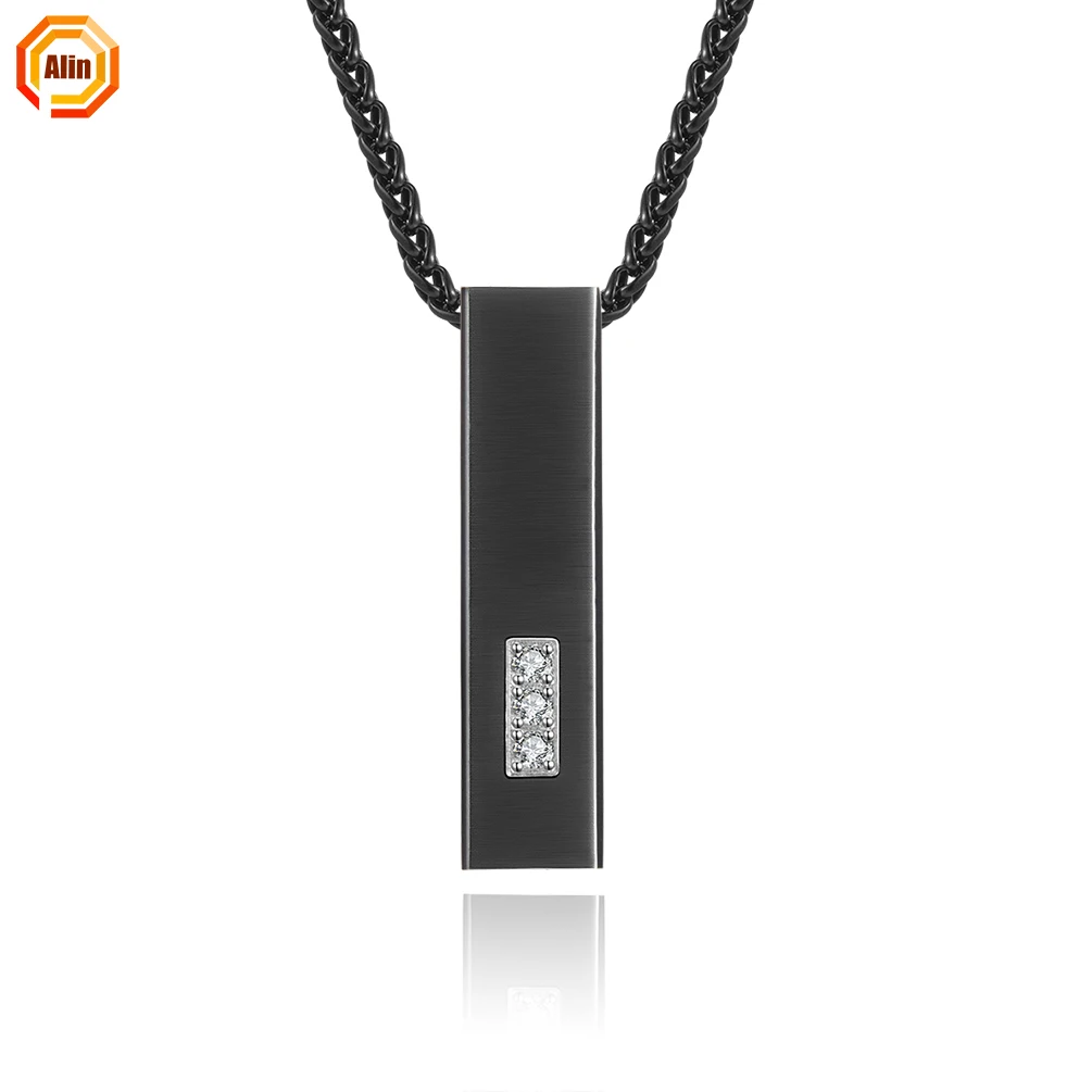 

2021 stainless steel 316L inlay zircon fashion mens long necklace black necklace for men