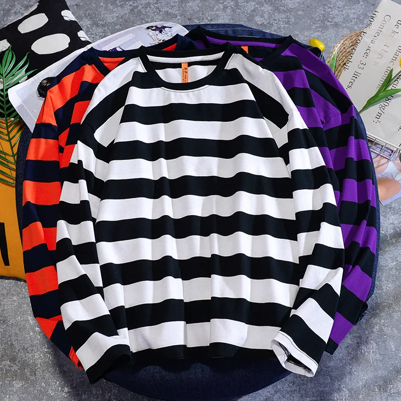 

2021 Autumn new striped long-sleeved T-shirt men loose simple, Customized colors