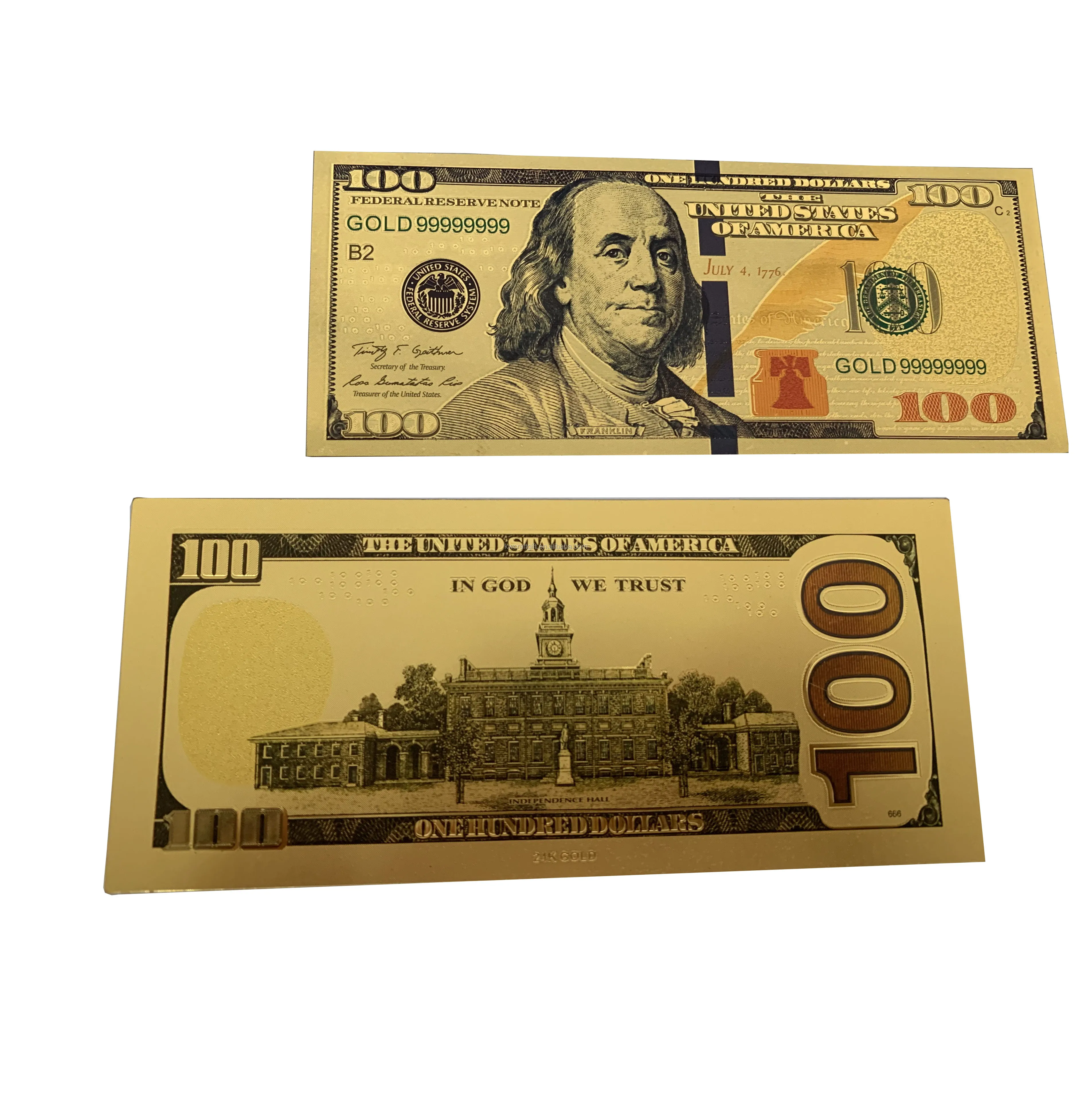 

Waterproof United states one hundred dollar $100 dollar bills currency gold foil plated banknote