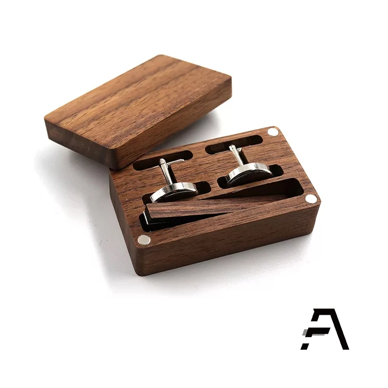 

wood cufflink and tie clip set with custom logo, Zebra/cherry/walnut