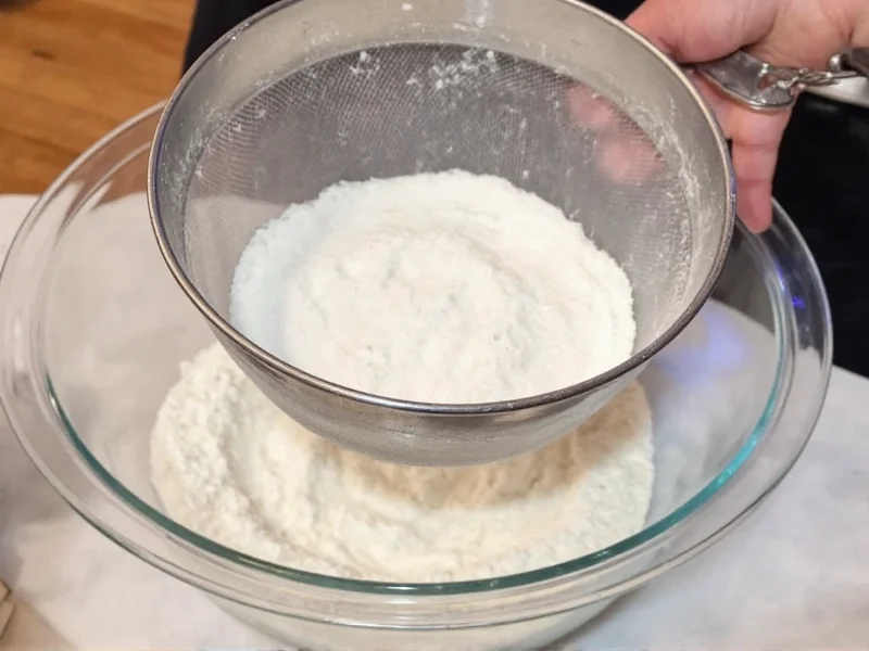 Sifting homemade self rising flour into bowl