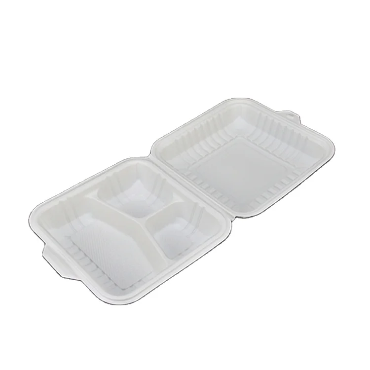 

Biodegradable Corn Starch 4 Compartments Microwave Safe Food Container, White
